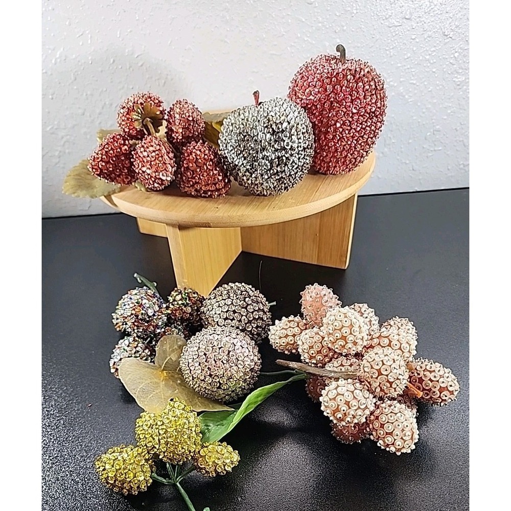 8 Pieces Vintage 1960's BEADED‎ Push Pin Sequin LIFE SIZE FRUIT